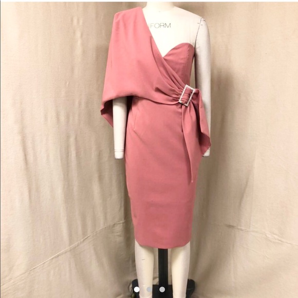 Gorgeous ne shoulder cape midi dress in rose pink - Picture 5 of 8
